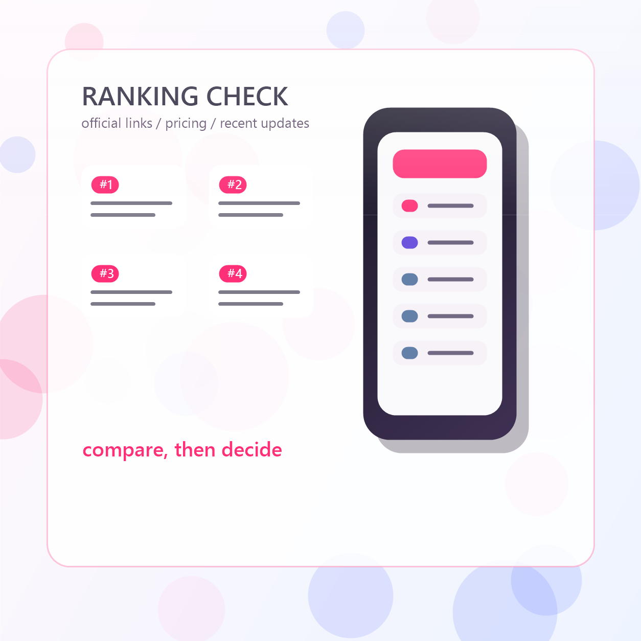 Ranking comparison checklist screen